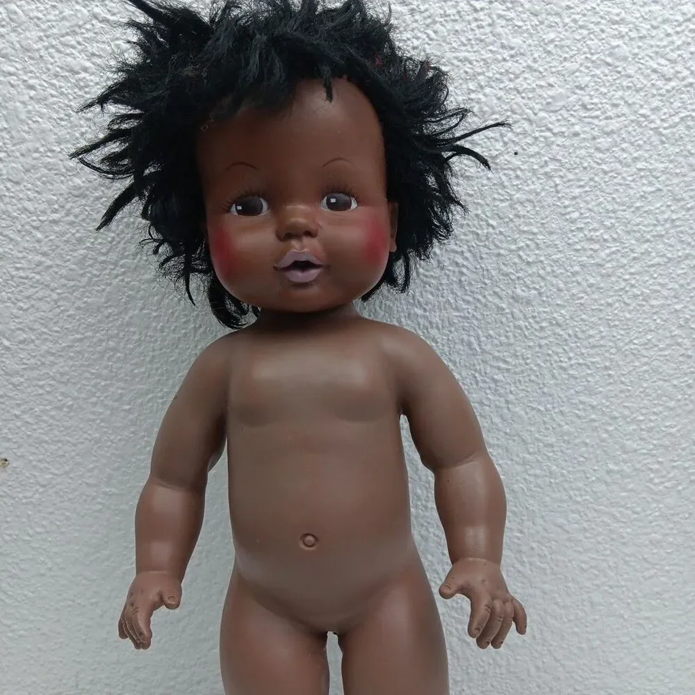 African American EEgEE Softina Drink Wet Doll Rubber Skin 1971 Nude Vintage
